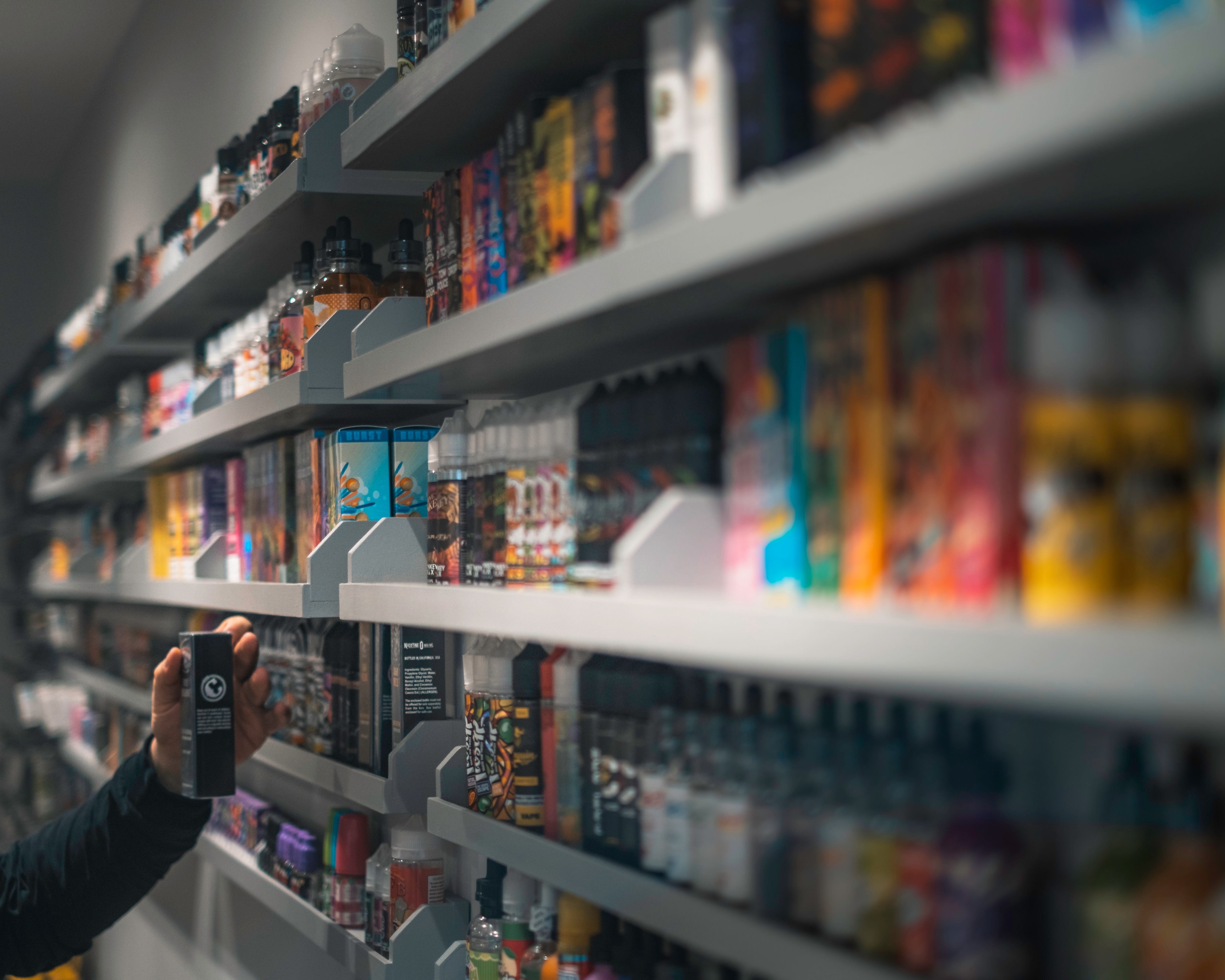 shelves stocked with e-vapes