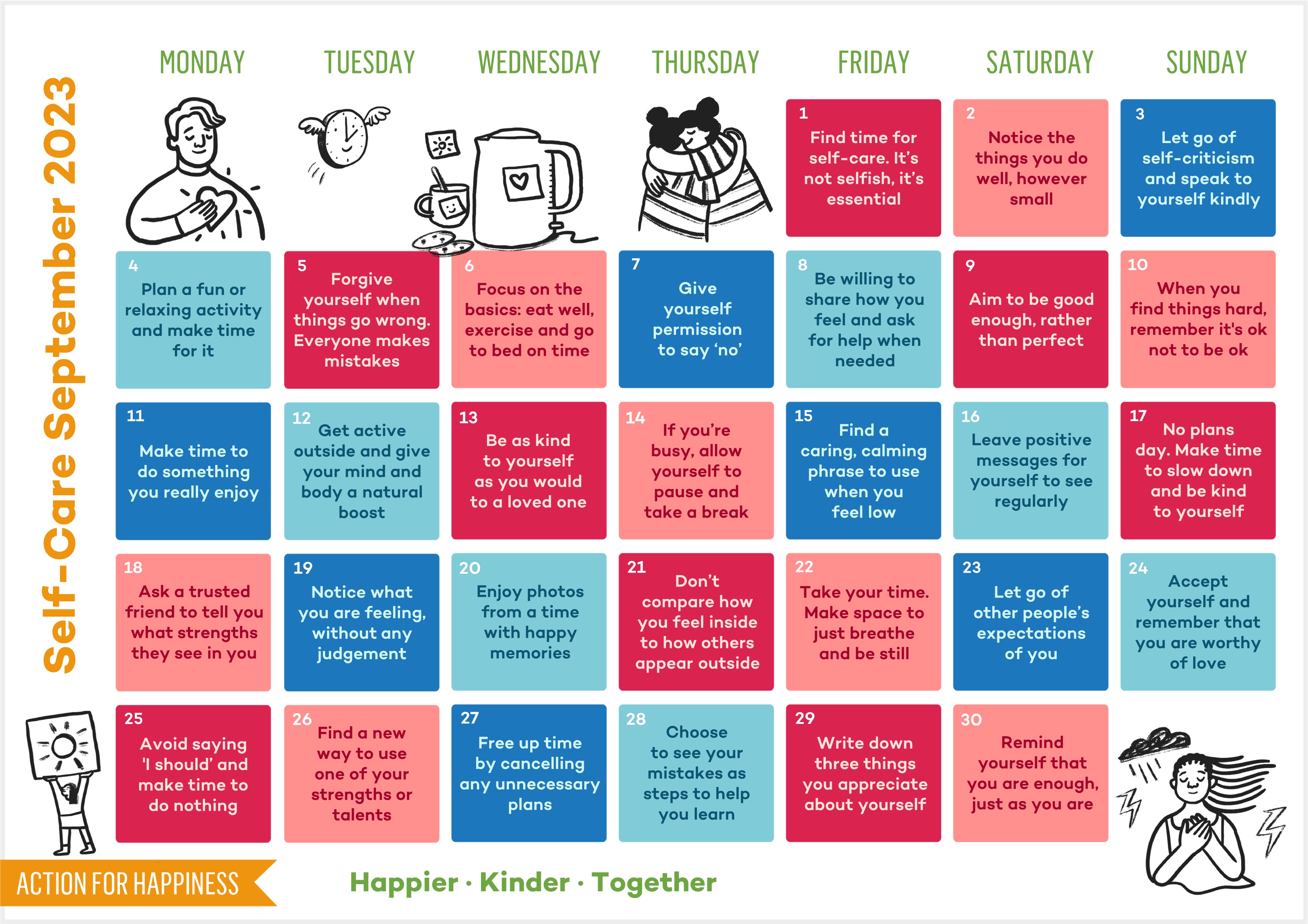 Self-care calendar